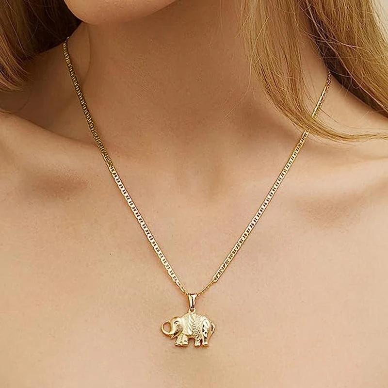 Huitan Personality Elephant Pendant Necklace Women Metal Gold Color/ Color Hip Hop Animal Accessories Rock Girls Jewelry