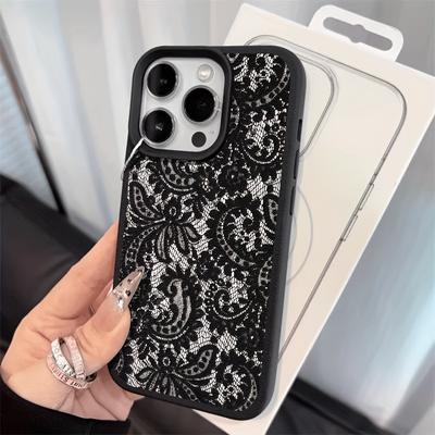 Stilvolle Klassische Schwarze Netz-Blumenmuster Handyhülle Für iPhone 17 16 15 14 Plus 13 12 11 Pro MAX 17 Air Cover