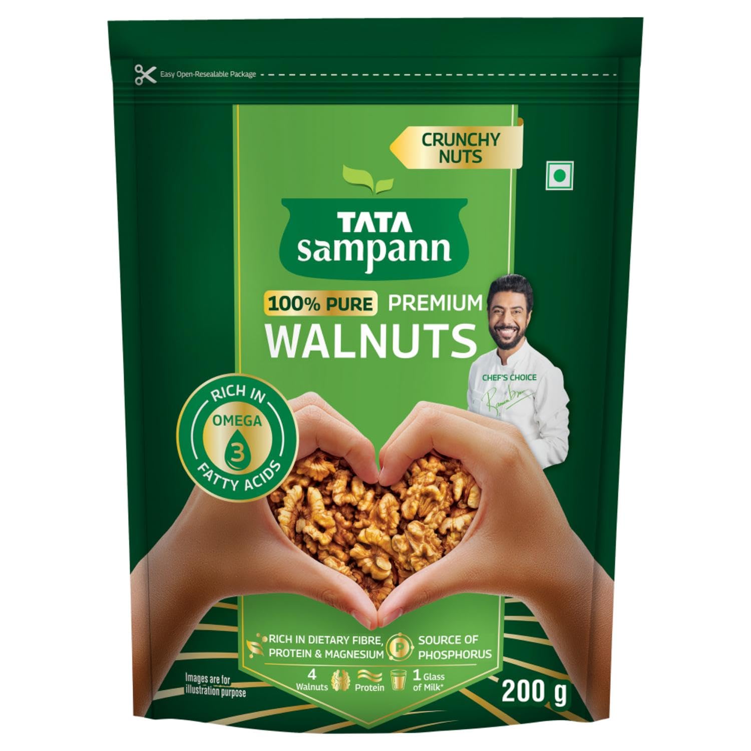 Tata Sampann Premium Walnut Kernels, 200g, Dried Akhrot Giri, Healthy Snacks, Walnuts without Shell, Deluxe Size, Flavorful & Crunchy Nuts, Dry F