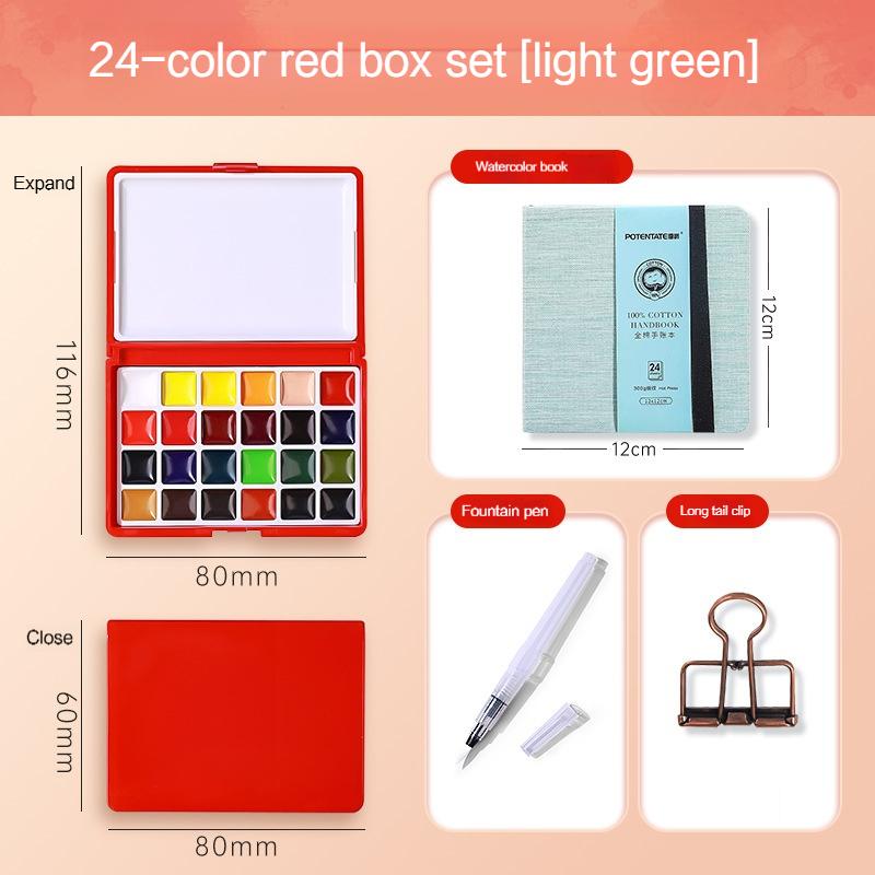 12/24 Colors Portable Travel Watercolor Palette With Waterbox Mini Paint Box Sketchbook Water Brush Student Outing Art Supplies
