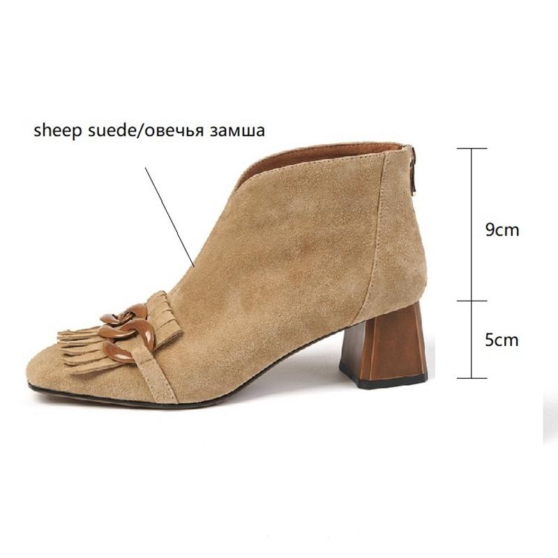 Fashion New Autumn/Winter Women Boots Sheep Suade Square Toe Square Heel Mid-Heel Ankle Boots Fringed Zipper Fashion Office Lady Shoes