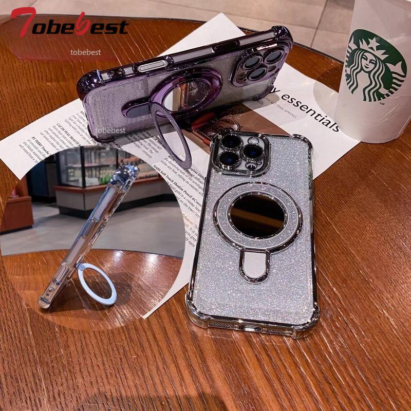 For Huawei Honor 400 Lite 300 Ultra 200 100 90 Pro Case Glitter Plating Makeup Mirror Magnetic Phone Holder Bracelet Cover
