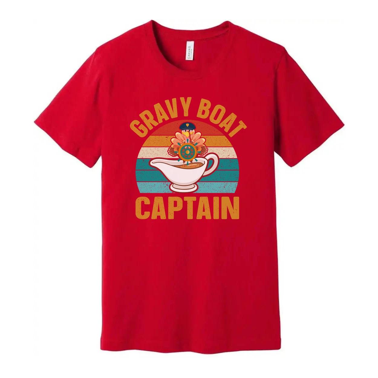 Gravy Boat Captain Unisex T Shirt With Retro Sunset Stripes And Sailor Hat Emble 4XL