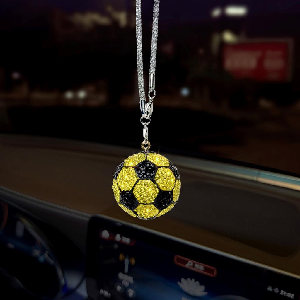 1x Bling Rhinestone Football Car Pendant, Crystal Soccer Rearview Mirror Hanging Ornament,6 Colors