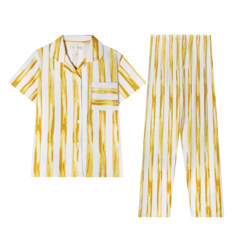 Direct supply pajamas women's fashion fresh and simple style striped control short-sleeved trousers loungewear women's casual suit