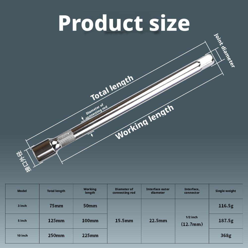 1/2" Socket Ratchet Wrench Extension Rod Connecting Rod Sleeve Long Bar Steering Sleeve Connecting Rod Accessories Extension Rod
