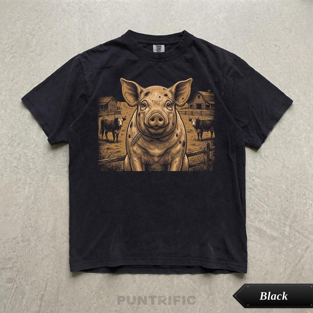 Vintage Farm Pig Country T-Shirt, Cute Pig Graphic Tee, Comfort Colors® Pig Lover Shirt, Farm Animal Gift, Homestead Style Tee, Rural Life