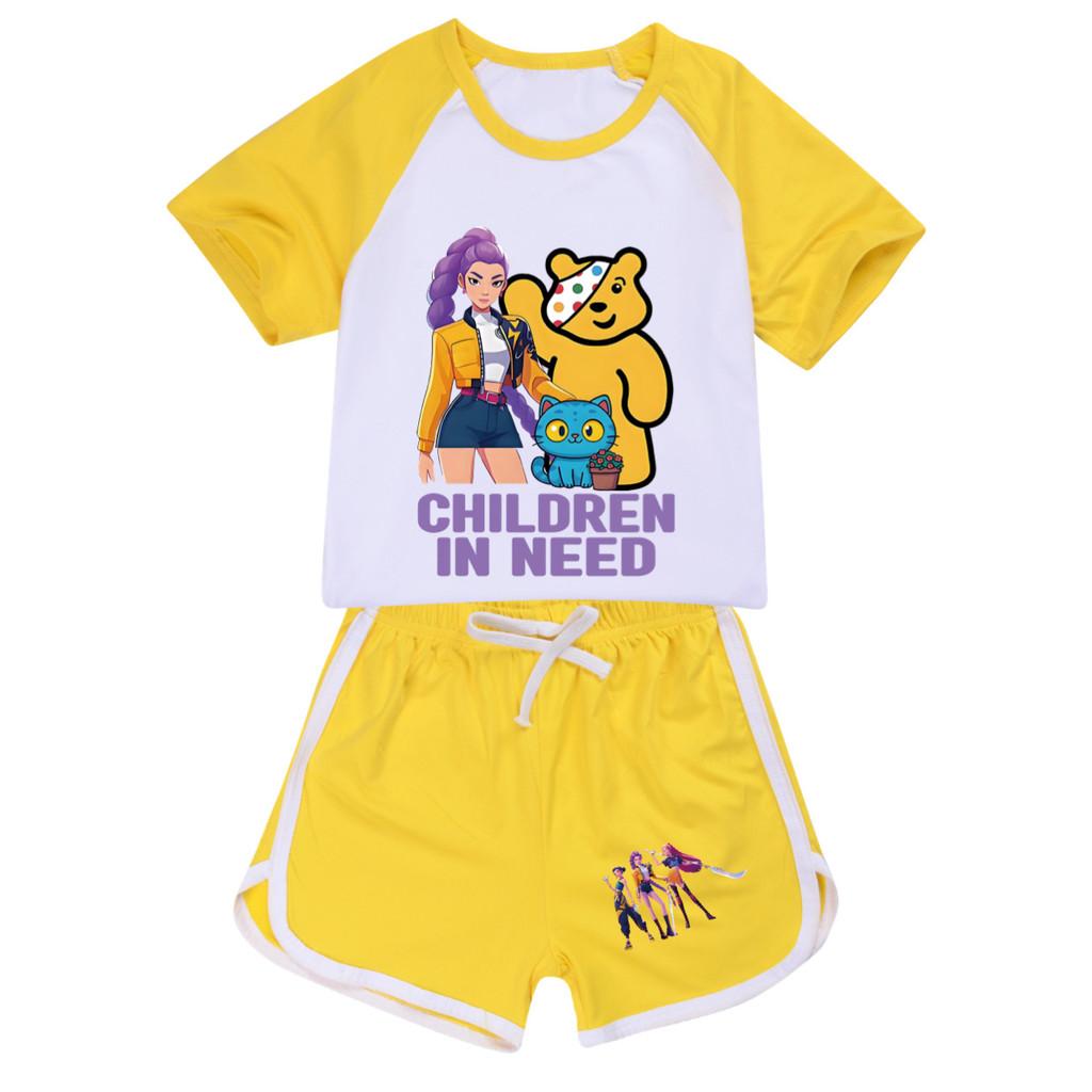 

5120 Kids Girls POP Rumi Zoey Mira Print T-shirt Shorts Sport Tracksuit Clothes Set 170cm жовтий