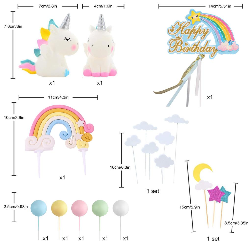 Sada ozdob na dort Jednorožec Mrak Duha Balónek Banner Všechno nejlepší k narozeninám Ozdoba na dort Pro kluka holku dítě Narozeniny