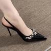 Women summer new  designer PU leather sexy pointed stiletto heels 2025 luxury rhinestone party dress ladies sandals zapatos