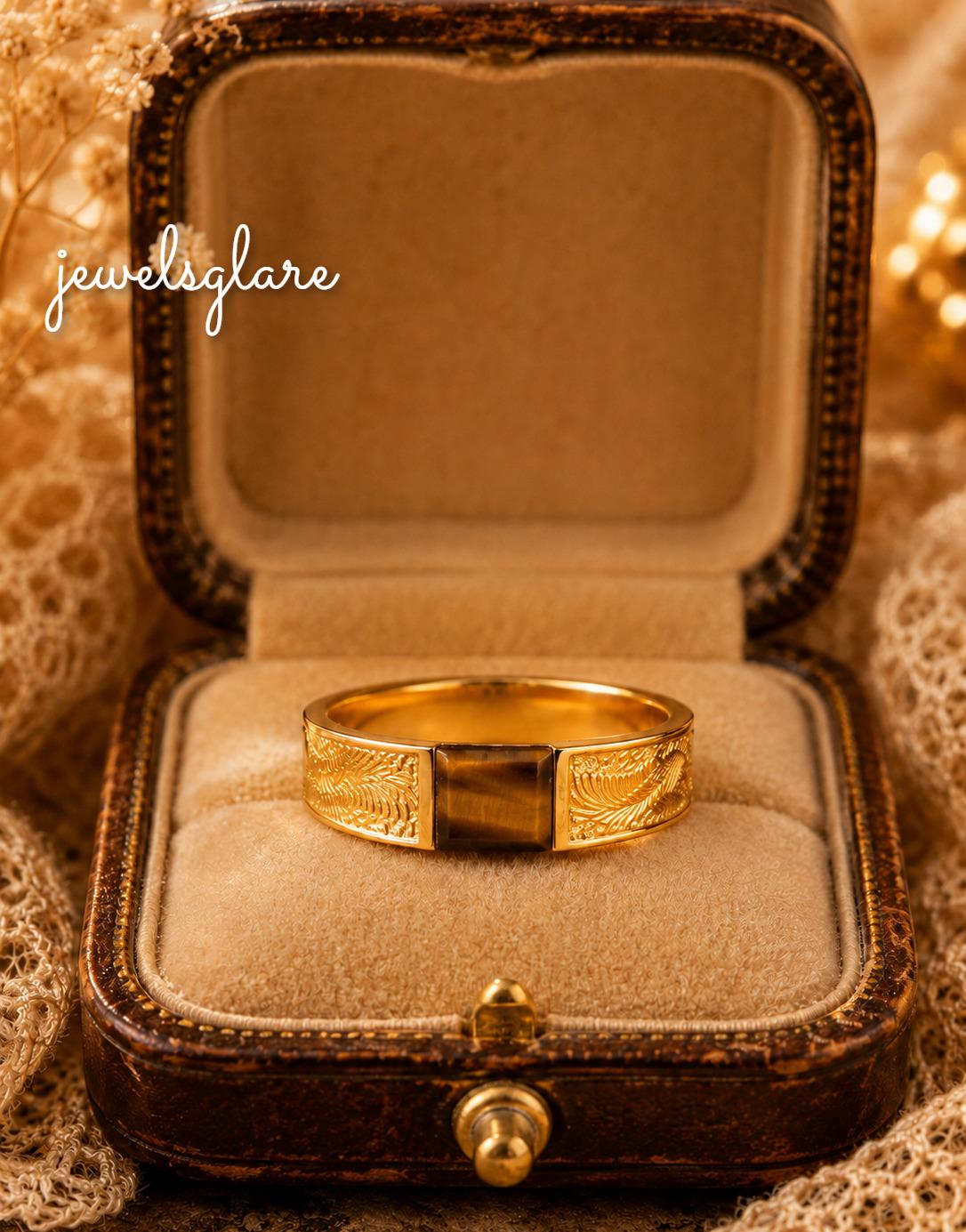 Natural Tiger`s Eye Signet Ring for