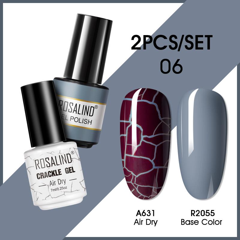 ROSALIND 7ml Nagelgel Nagellack Cracked Gel Semi-Permanent Esmalte Hybrid Lack UV Nagelkleber Nagellack Primer Matt 2er Set