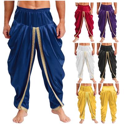 Herren Traditionelle Dhoti-Hose Satin Stoff Elastischer Bund Drapierter Stil Weite Hose Kulturelles Kostüm