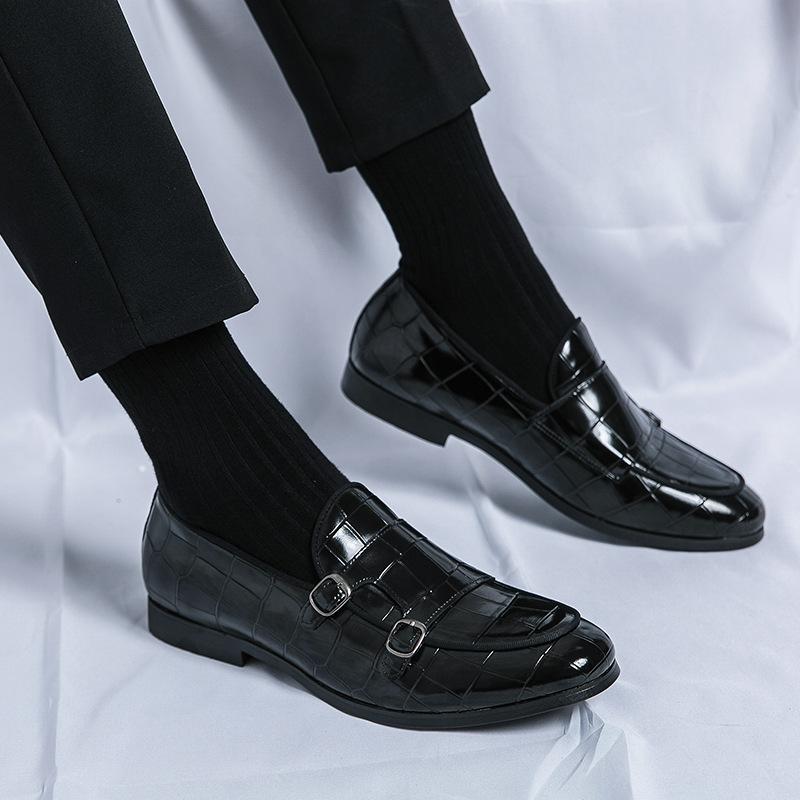 Large Size Monk Shoes Double-spliced Loafers 38-48 Size Loafers Men's Leather Shoes Wedding Shoes Korean Version Shoes
