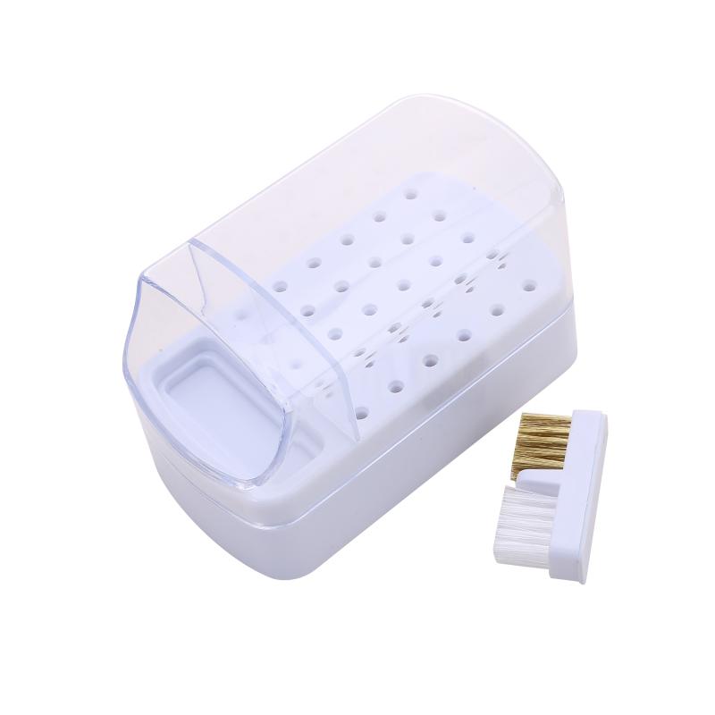 2 In 1 Nail Drill Bits Storage Box 30 Holes with Cleanning Brush Manicure Salon Grinding Head Holder Display Nail Art Accessory