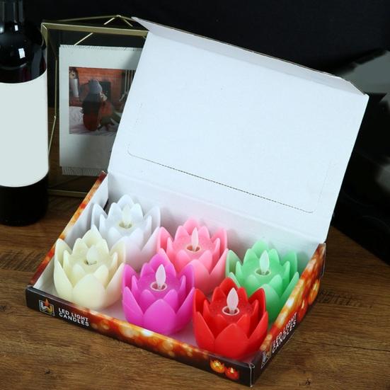 6 Pcs Diwali LED Lotus Candles Flameless Lotus Tea Light Battery Operated Flickering Buddhist Lamp for Home Desktop Centerpiece