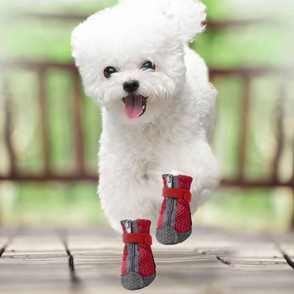 4Pcs Breathable Pet Dog Shoes Anti-slip Mesh Pet Shoe Cover Pet Supplies Dog Mesh Shoes Indoor