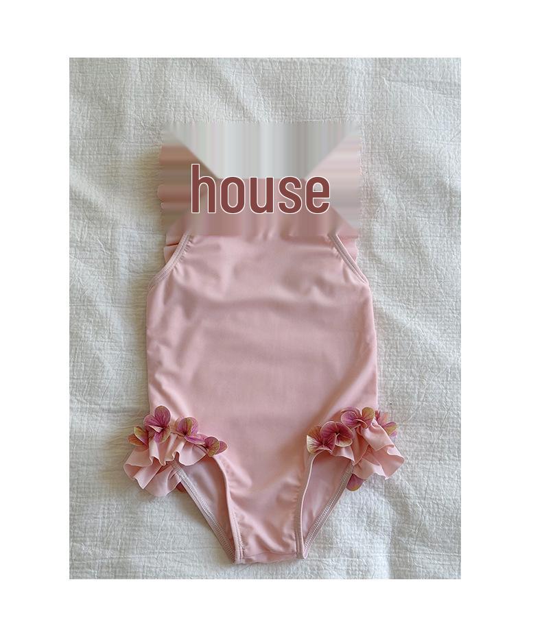 2025 Pink Lace Sling One-Piece Swimsuit for Girls - Fashionable Holiday Style
