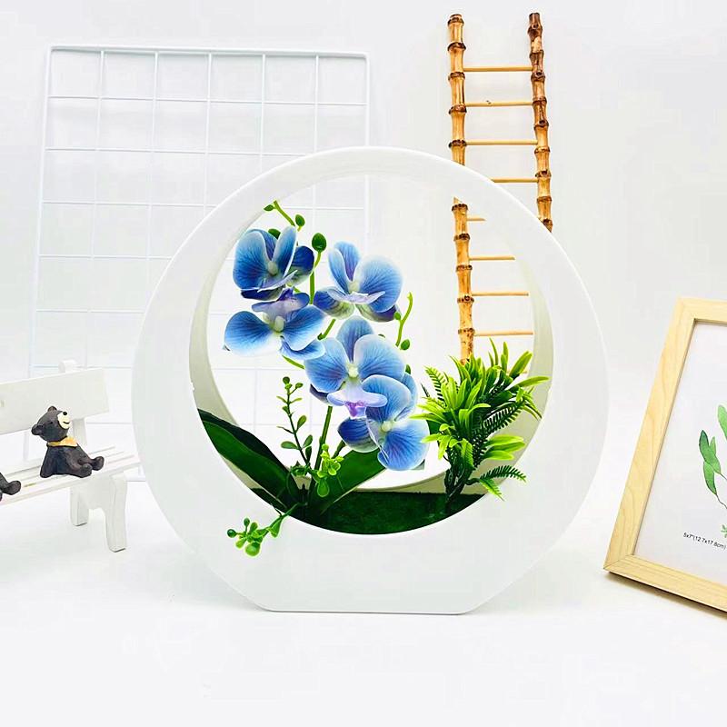 Flower Phalaenopsis Simulated Potted Moon Shaped Decorative Wall Pendant