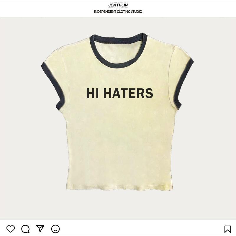 Harajuku Crop Tops Cool Girl Short Sleeve Top Hi Haters Letter Goth Tshirt US High Street Sexy Tees Fairy Summer Skinny Tops Y2k