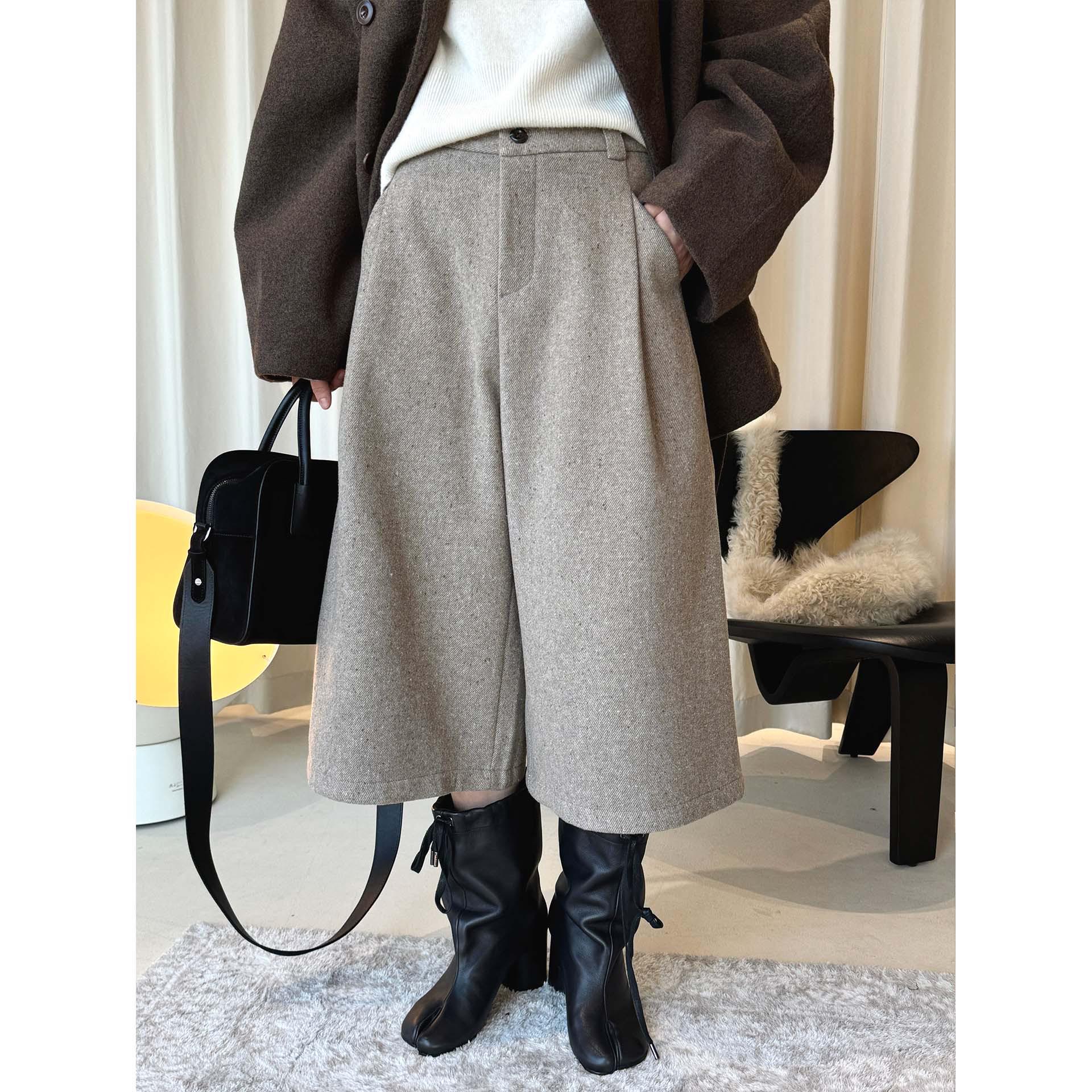 

Xu Man Women s Retro Pleated Wool Trousers - Slimming, Solid Color, Cropped Casual Pants Medium хаки