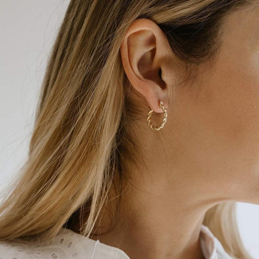 Jinxiuge 12 Pairs Gold Hoop Earrings Set Stainless Steel Twisted Round Small Chunky Hoop Earrings for Women