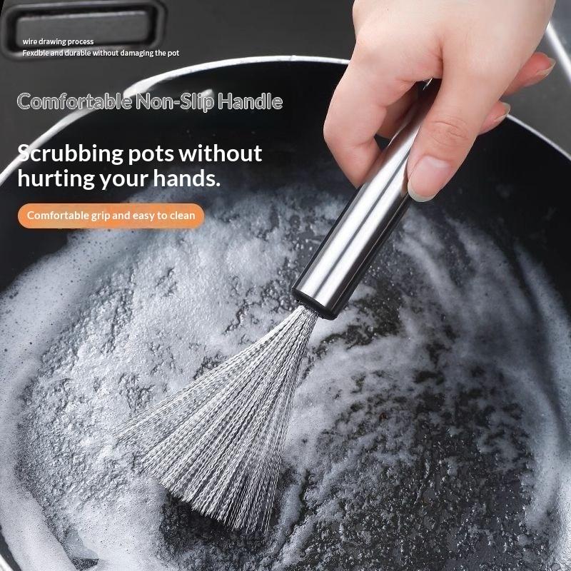 1/2Pcs Stainless Steel Pot Brus Multi‑Functional Cleaning Brush With Steel Handle Household Cleaning Brush For Kitchen Bathroom
