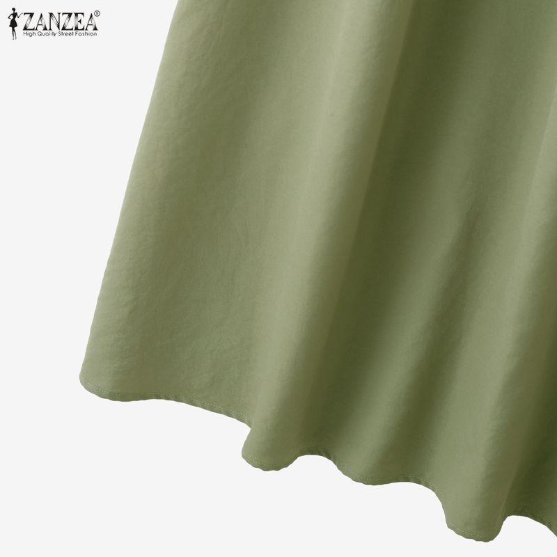 ZANZEA Women Casual Round Neck Solid Color Sleeveless Long Dress