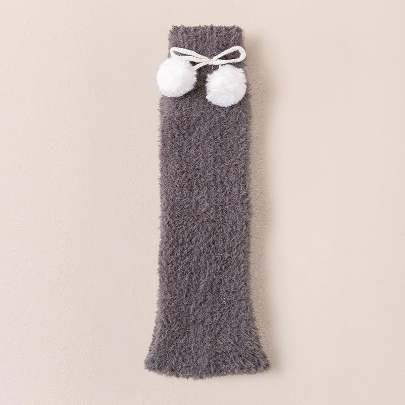 Pile Leg Warmers Women Autumn and Winter Warm Coral Fleece Bow Socks Cover Fleece Thickened Sleep Long Tube Calf Socks