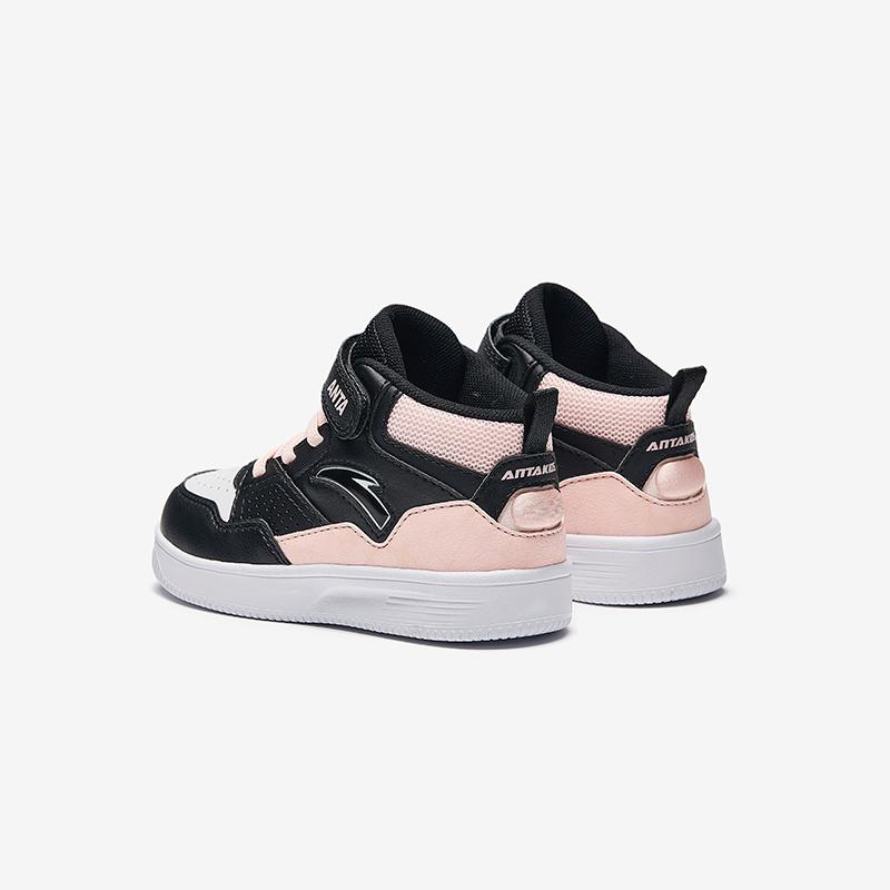 Anta Kids Synthetic Leather Simple Versatile Lightweight Shock Absorbing High-Top Sneakers Kids Sneakers White Black Baby-Pink A22449946-1