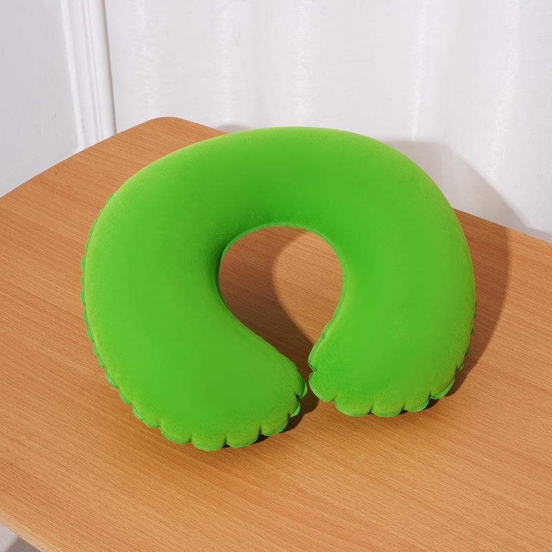 Inflatable Pillow Ultra Soft Flocked PVC Ergonomic Neck Support Foldable for Airplane Travel Camping Hiking