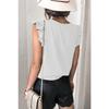 Women European Casual Solid V Neck Sleeveless Ruffle Pullover T Shirt Top