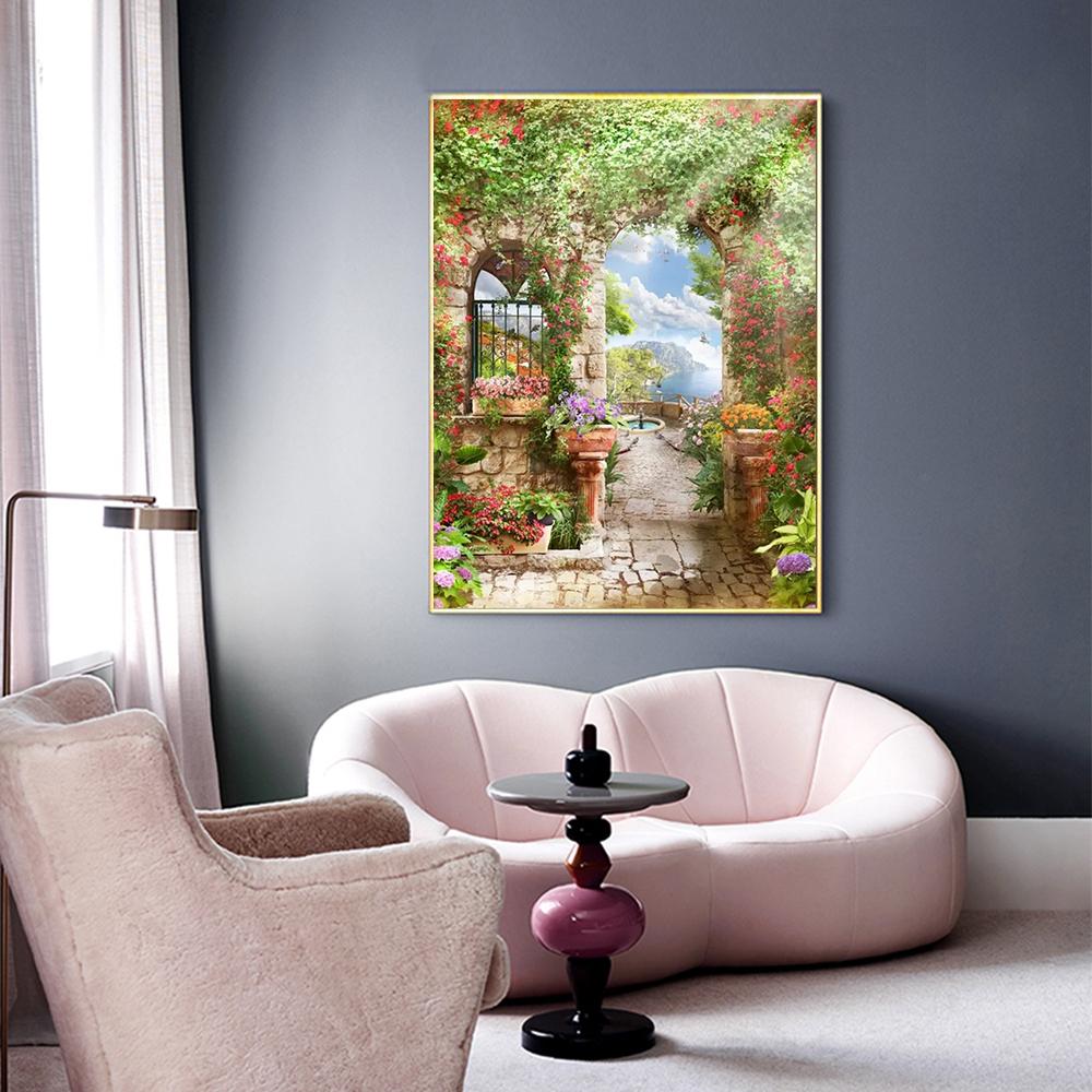 Volle quadratische Runde 5D Diamant Malerei Tür Garten Home Decor Stickerei Mosaik Landschaft Wandkunst