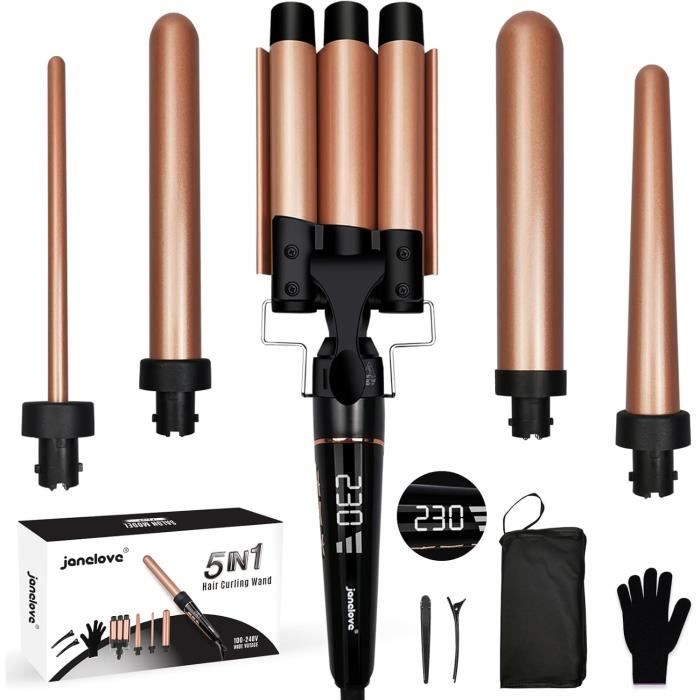 Fer à boucler 5 en 1 - janelove - 25mm - céramique - lcd - température 80-230°c