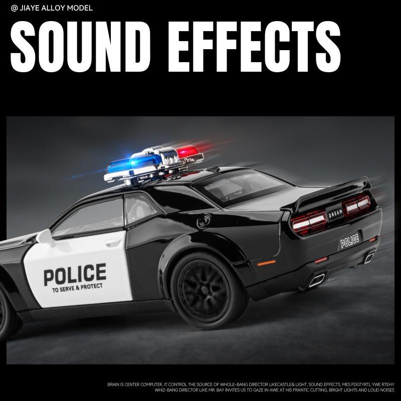 1:22 Dodge Challenger SRT Hellcat American Police Vehicle Enthusiasts Alloy Metal Diecast Model Car Sound Light Gift For Friend