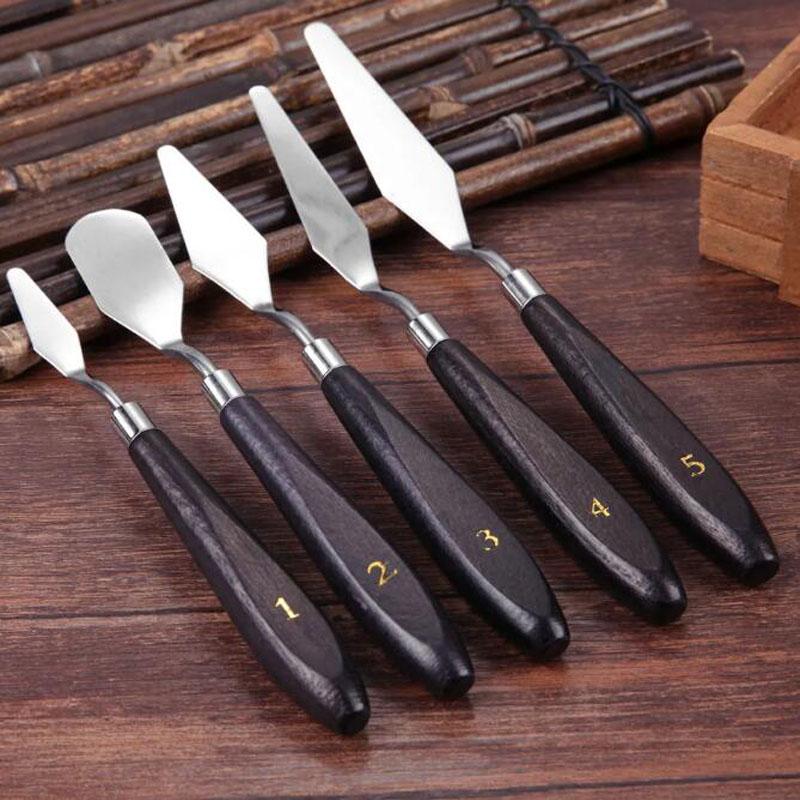 5pcs Painting Knife Spatula Palette Stainless Steel Arts Drawing Blades Kits Gouache Paint Craft Supplies for Artist Canvas