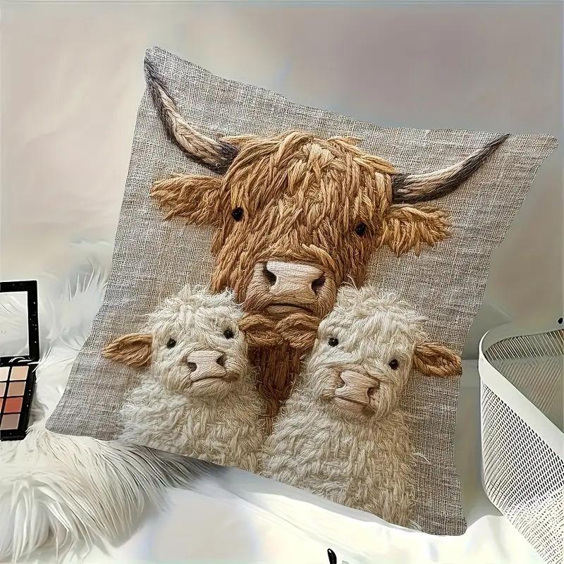 2pcs Beige Cartoon Donkey Kiss Pillow Case with Zipper Closure