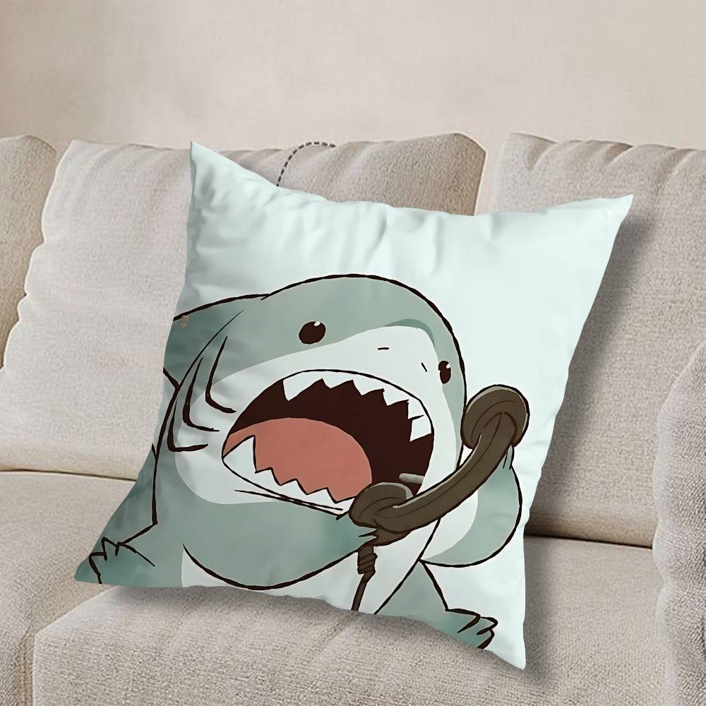 Art Cute Jeff the Land Shark  Pillow Case Sofa Living Room Bedroom Headboard Backrest Cushion Square Cushion Nap Time