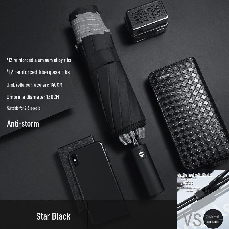 32-Rib Automatic Folding Umbrella, Reinforced Windproof, Dual-Use Sun & Rain Protection for Men