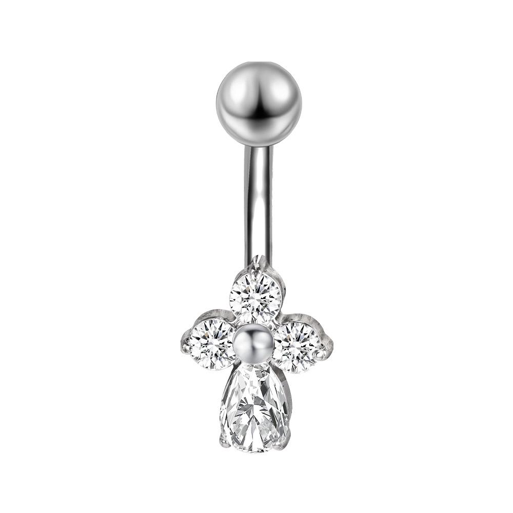 Stainless Steel Zirconia Navel Ring with Inlaid Diamond