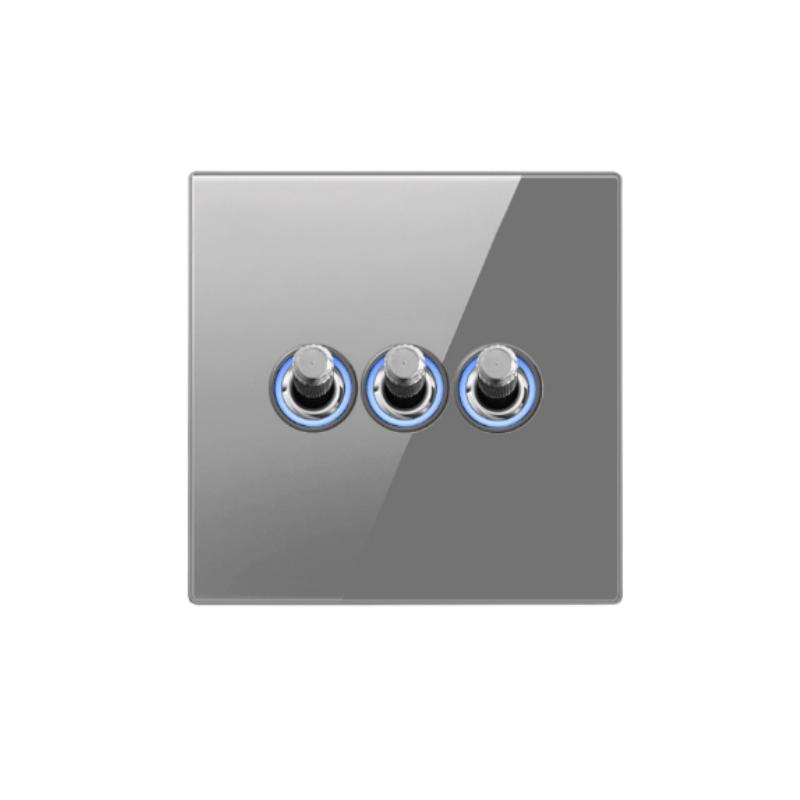 Hvit herdet glass Europeisk Vintage vippebryter for vegglampe, 110-250V 1-polet 2-veis Elektrisk på/av med LED-indikator