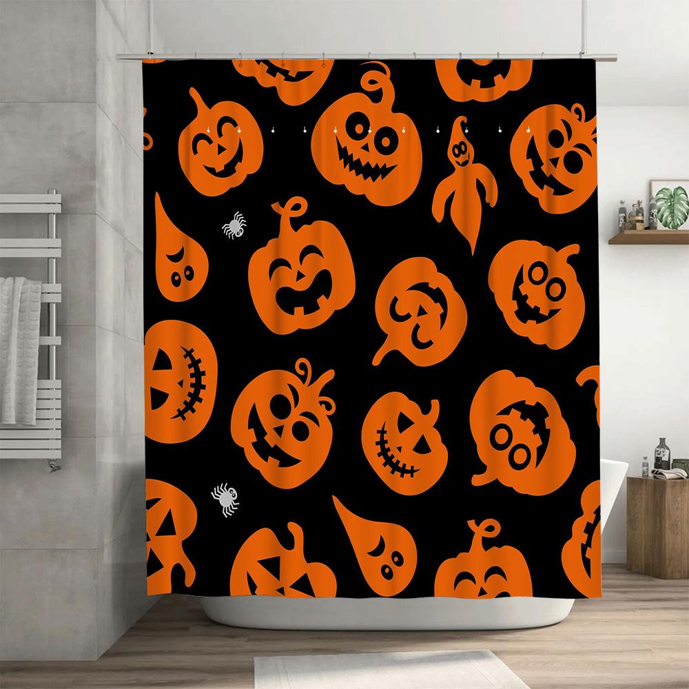 Halloween Orange Pumpkin Print Shower Curtain Waterproof Fabric Decorative Home Bath Accessories for Kitchen Bathroom 3D Printed