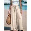 Women Elastic Waist Drawstring Wide Leg Pants Casual Beach Trousers