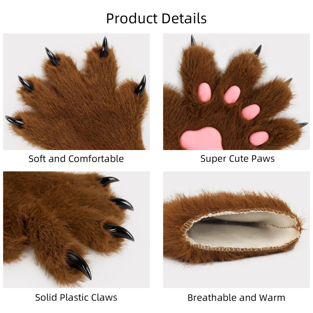Plush Cat Paw Beast Costume Gloves with Nails Comic Exhibition Cat Paw Prop Decoration Beast Costume Beast Paw Hand Cute Props
