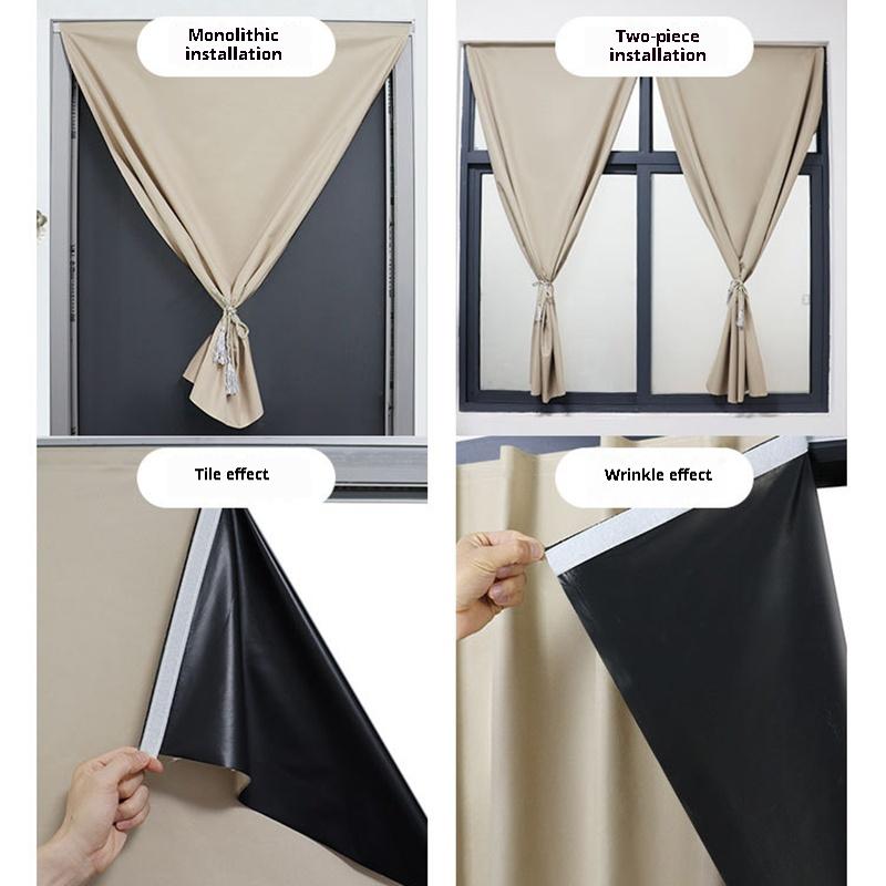 No-punch Full Blackout Curtain Summer Window Sun Protection Fabric Easy Installation Home Living Room Shade Cloth Self-adhesive