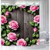 Bathroom Shower Curtain Brings A Pleasant Mood To Bathing, With A Unique Artistic Waterproof Green Leaf Pink Flower Shower Curta