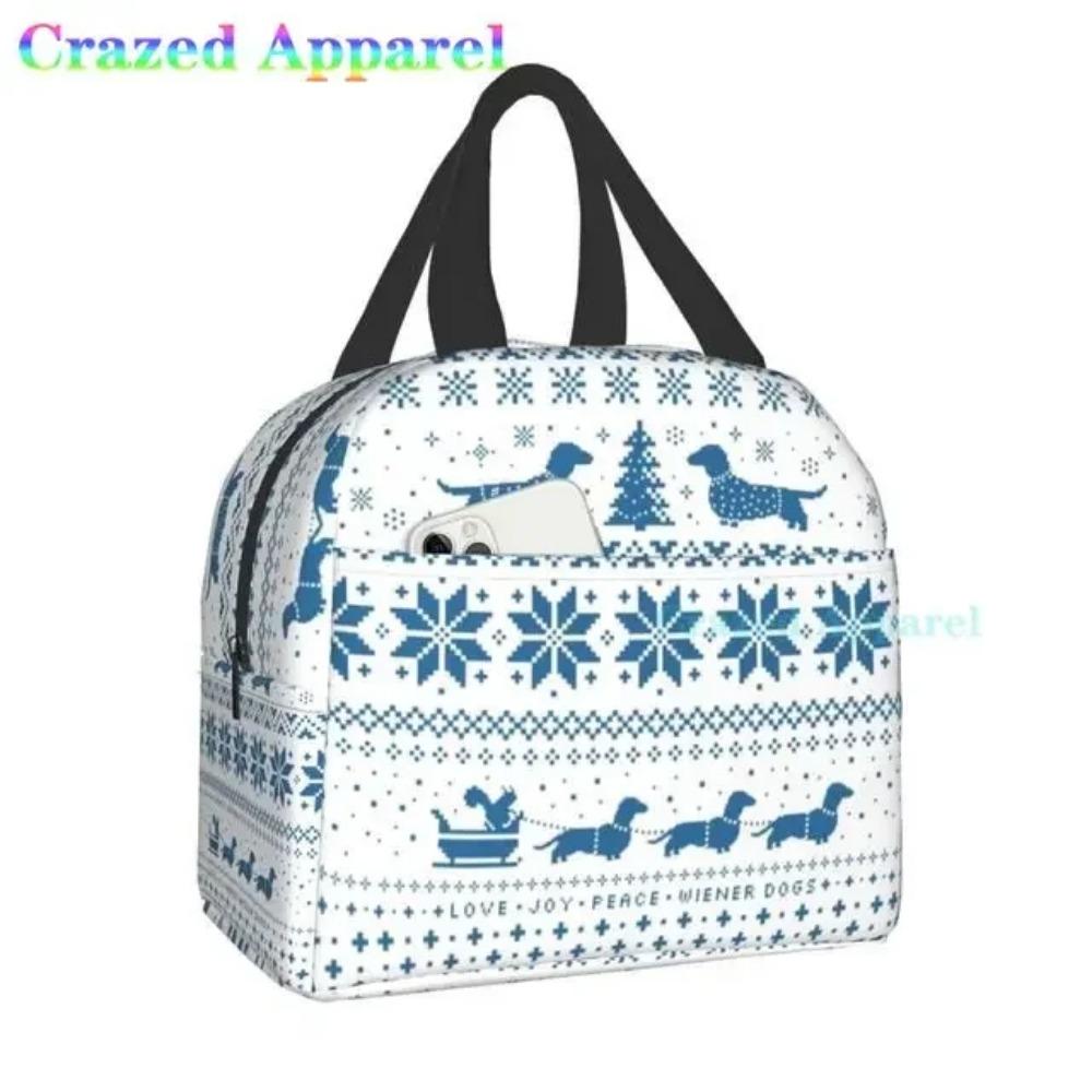 Roztomilá barevná káva jezevčík opakovaně použitelná izolovaná taška na oběd chladicí taška tote box kontejner s přední kapsou pro ženu muže