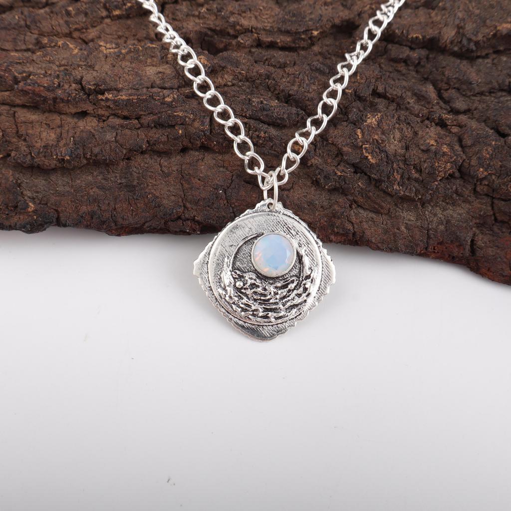 Colgante de Ópalo Lechoso de Plata de Ley 925 Maciza, Joyería de Colgante de Piedra Preciosa Hecha a Mano, Regalos Para Esposa Colgante Nuevo