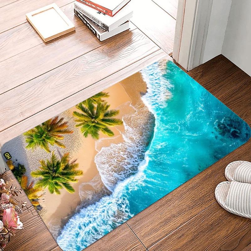 Tropical Beach Printing Non-Slip Small Rug Waterproof Easy To Clean Floor Mat for Indoor Outdoor Use Durable Home Decor Novelty