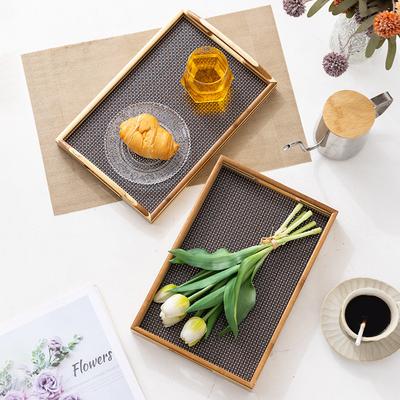 Retro Bamboo Imitation Rattan Tea Tray Home Cafe Bakery Storage Tray Simple Rectangular Tea Tray